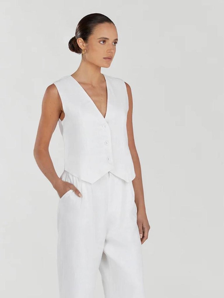Dissh Linen Vest In White (Sz2)